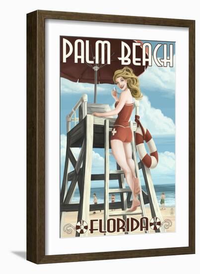 Palm Beach, Florida - Pinup Girl Lifeguard-Lantern Press-Framed Art Print