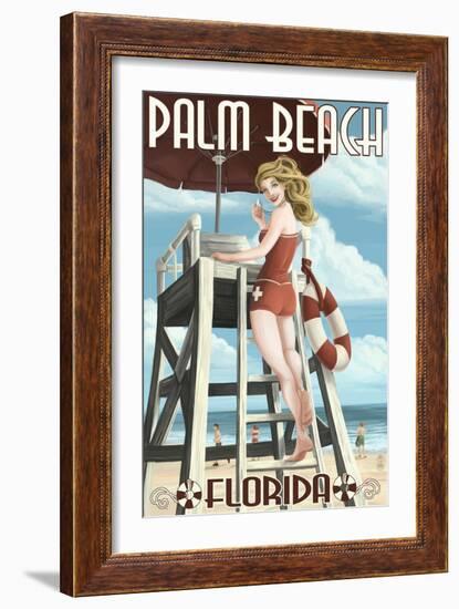 Palm Beach, Florida - Pinup Girl Lifeguard-Lantern Press-Framed Art Print