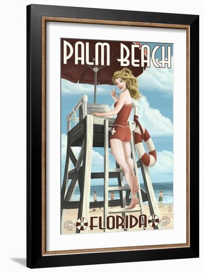 Palm Beach, Florida - Pinup Girl Lifeguard-Lantern Press-Framed Art Print