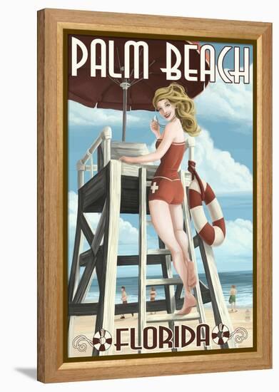 Palm Beach, Florida - Pinup Girl Lifeguard-Lantern Press-Framed Stretched Canvas