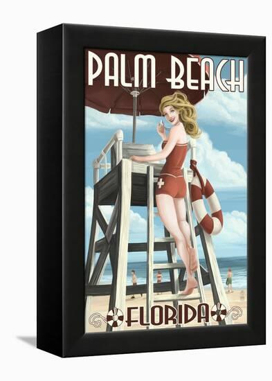 Palm Beach, Florida - Pinup Girl Lifeguard-Lantern Press-Framed Stretched Canvas