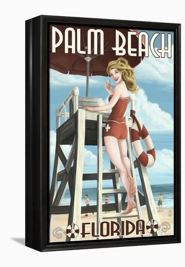 Palm Beach, Florida - Pinup Girl Lifeguard-Lantern Press-Framed Stretched Canvas