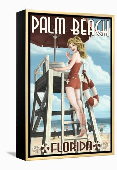 Palm Beach, Florida - Pinup Girl Lifeguard-Lantern Press-Framed Stretched Canvas