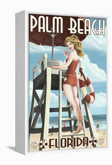 Palm Beach, Florida - Pinup Girl Lifeguard-Lantern Press-Framed Stretched Canvas