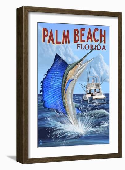 Palm Beach, Florida - Sailfish Scene-Lantern Press-Framed Art Print