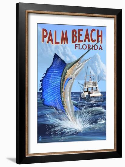 Palm Beach, Florida - Sailfish Scene-Lantern Press-Framed Art Print