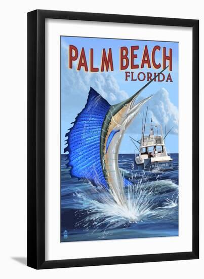 Palm Beach, Florida - Sailfish Scene-Lantern Press-Framed Art Print