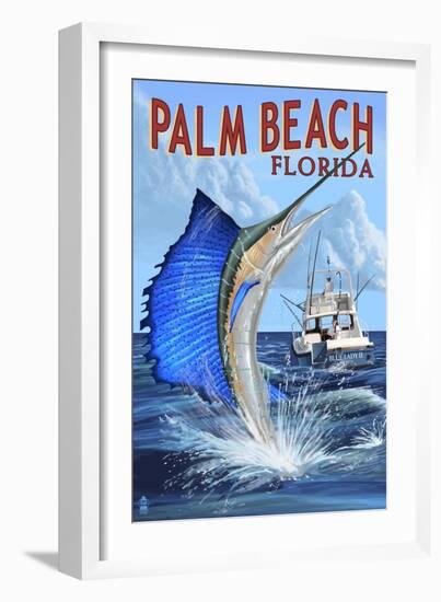 Palm Beach, Florida - Sailfish Scene-Lantern Press-Framed Art Print