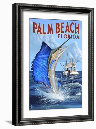 Palm Beach, Florida - Sailfish Scene-Lantern Press-Framed Art Print