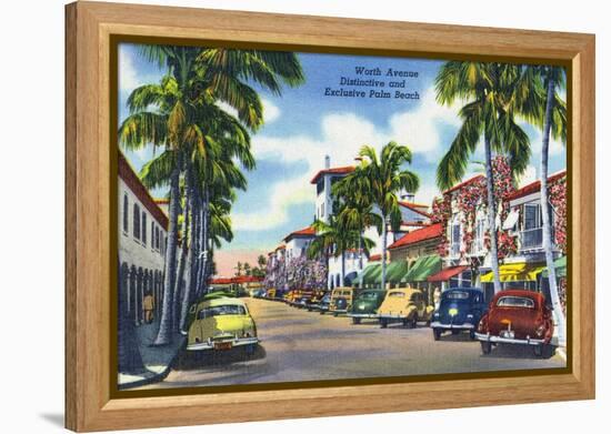 Palm Beach, Florida - View Down Worth Avenue-Lantern Press-Framed Stretched Canvas