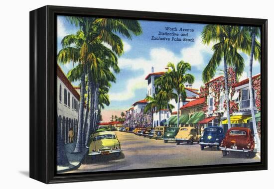 Palm Beach, Florida - View Down Worth Avenue-Lantern Press-Framed Stretched Canvas