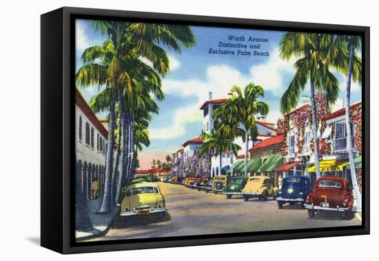 Palm Beach, Florida - View Down Worth Avenue-Lantern Press-Framed Stretched Canvas