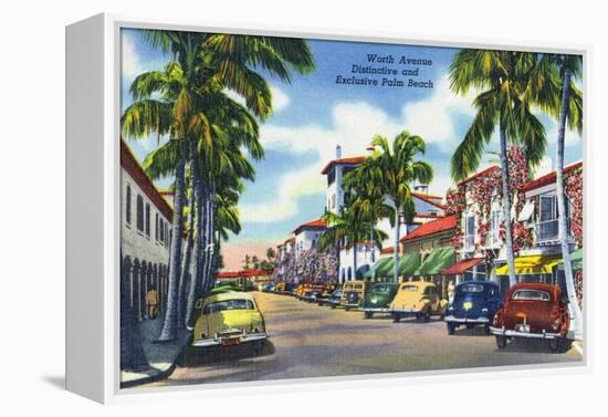 Palm Beach, Florida - View Down Worth Avenue-Lantern Press-Framed Stretched Canvas