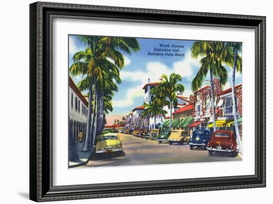 Palm Beach, Florida - View Down Worth Avenue-Lantern Press-Framed Art Print