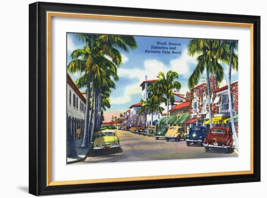 Palm Beach, Florida - View Down Worth Avenue-Lantern Press-Framed Art Print