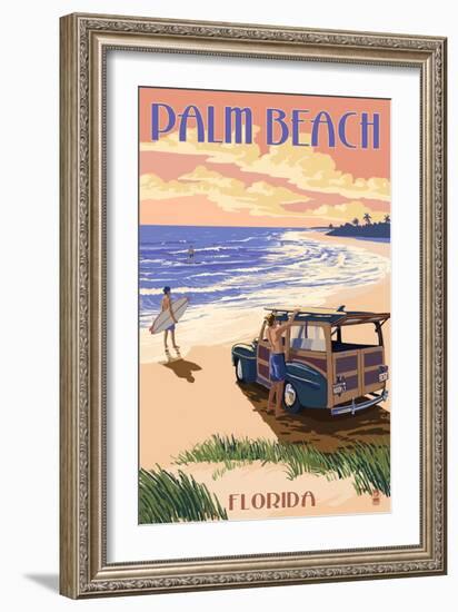 Palm Beach, Florida - Woody on the Beach-Lantern Press-Framed Art Print