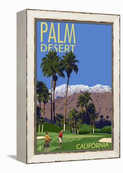 Palm Desert, California - Golfing Scene-Lantern Press-Framed Stretched Canvas