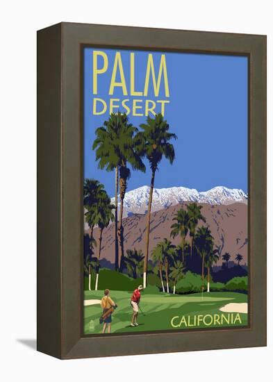 Palm Desert, California - Golfing Scene-Lantern Press-Framed Stretched Canvas