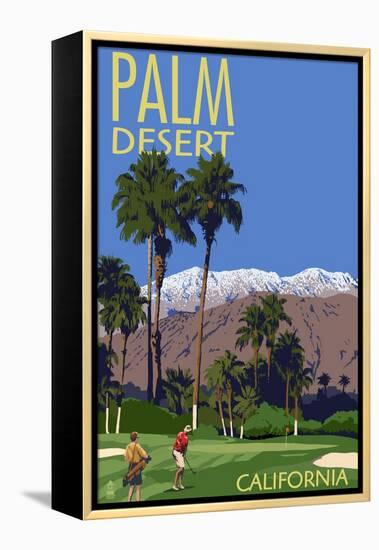 Palm Desert, California - Golfing Scene-Lantern Press-Framed Stretched Canvas