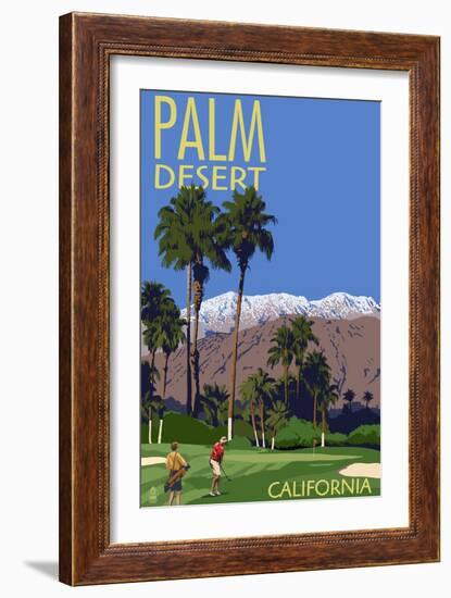 Palm Desert, California - Golfing Scene-Lantern Press-Framed Art Print