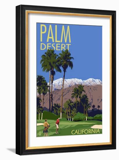 Palm Desert, California - Golfing Scene-Lantern Press-Framed Premium Giclee Print