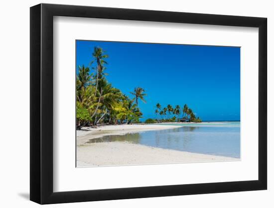 Palm fringed motu in the Blue Lagoon, Rangiroa atoll, Tuamotus, French Polynesia-Michael Runkel-Framed Photographic Print