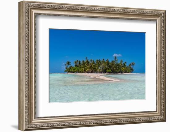 Palm fringed motu in the Blue Lagoon, Rangiroa atoll, Tuamotus, French Polynesia-Michael Runkel-Framed Photographic Print