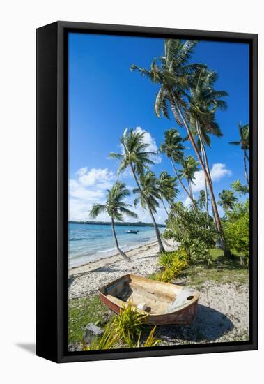 Palm Fringed White Sand Beach on an Islet of Vava'U, Tonga, South Pacific-Michael Runkel-Framed Premier Image Canvas