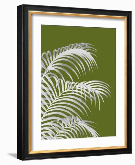 Palm Leaf 1, White On Green-Fab Funky-Framed Art Print