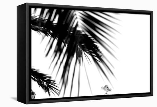 Palm Leaves, Cross, B/W-Nikky-Framed Premier Image Canvas