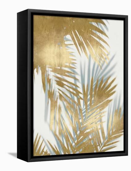 Palm Shadows Aqua on Gold II-Melonie Miller-Framed Stretched Canvas