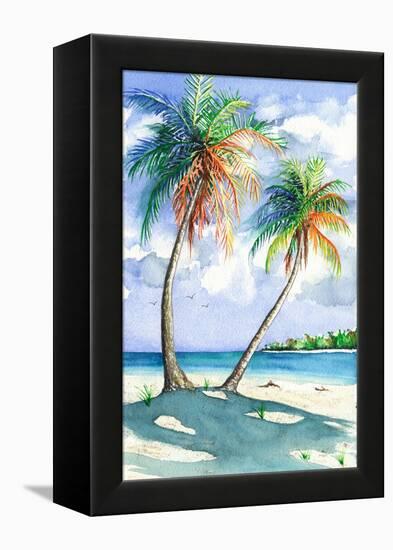 Palm Shadows-Christine Reichow-Framed Stretched Canvas