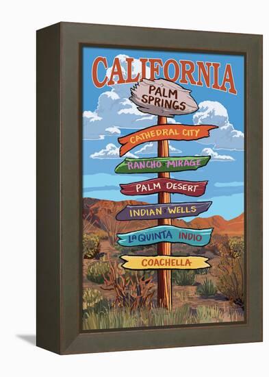 Palm Springs, California - Destination Signpost-Lantern Press-Framed Stretched Canvas