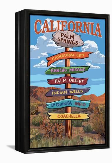 Palm Springs, California - Destination Signpost-Lantern Press-Framed Stretched Canvas