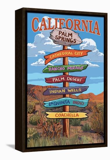 Palm Springs, California - Destination Signpost-Lantern Press-Framed Stretched Canvas