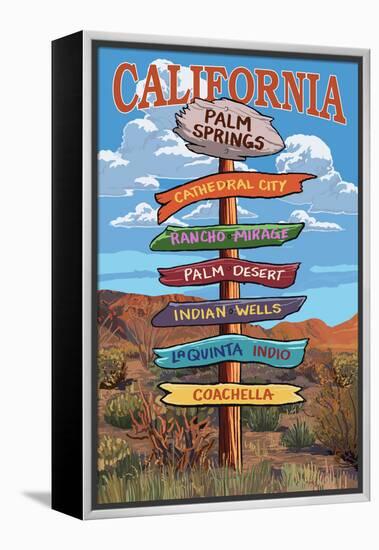 Palm Springs, California - Destination Signpost-Lantern Press-Framed Stretched Canvas