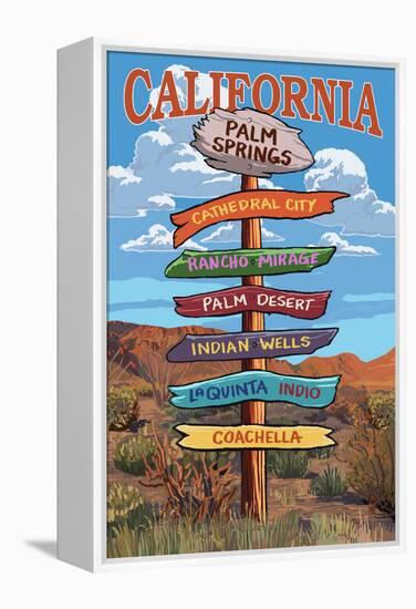 Palm Springs, California - Destination Signpost-Lantern Press-Framed Stretched Canvas