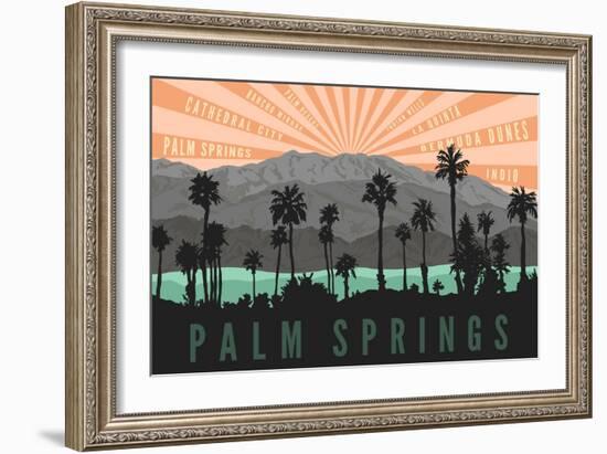 Palm Springs, California - Palm Trees and Mountains-Lantern Press-Framed Art Print