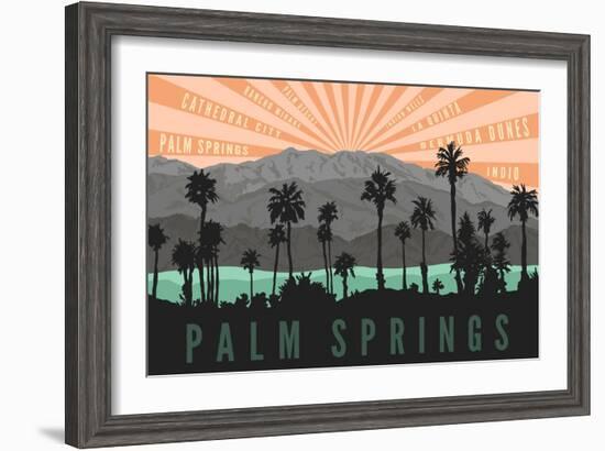 Palm Springs, California - Palm Trees and Mountains-Lantern Press-Framed Art Print