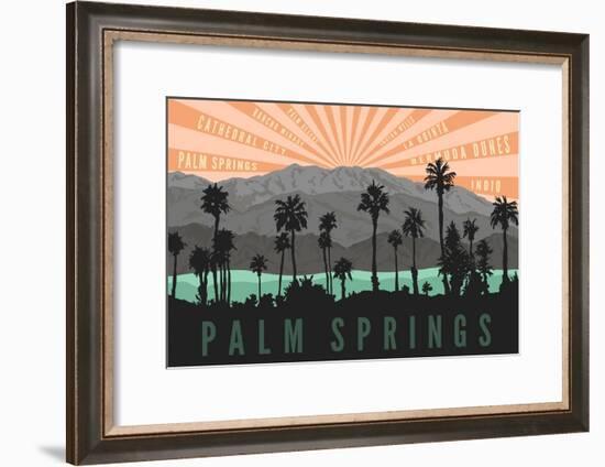 Palm Springs, California - Palm Trees and Mountains-Lantern Press-Framed Art Print