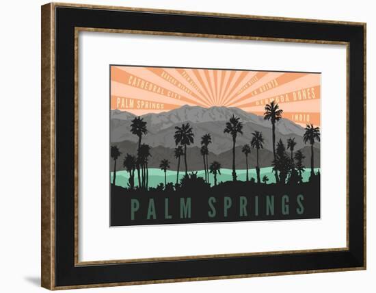 Palm Springs, California - Palm Trees and Mountains-Lantern Press-Framed Art Print