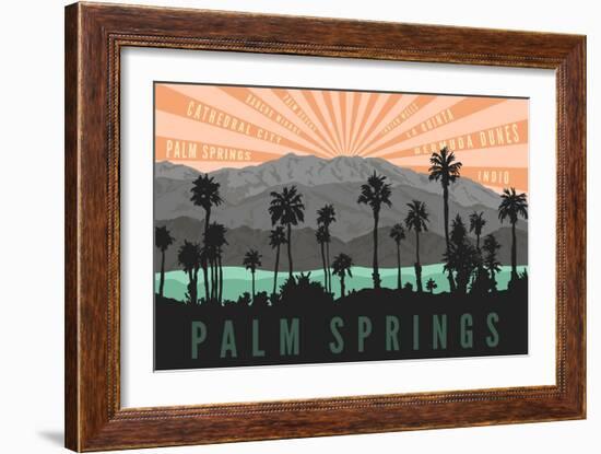 Palm Springs, California - Palm Trees and Mountains-Lantern Press-Framed Art Print