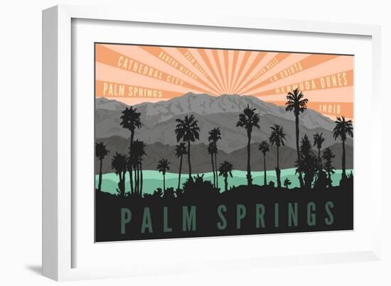Palm Springs, California - Palm Trees and Mountains-Lantern Press-Framed Art Print