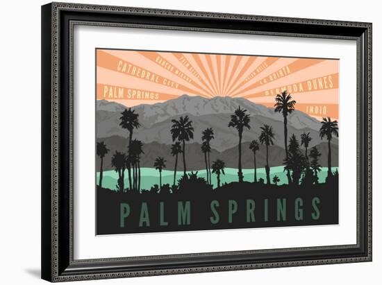 Palm Springs, California - Palm Trees and Mountains-Lantern Press-Framed Art Print