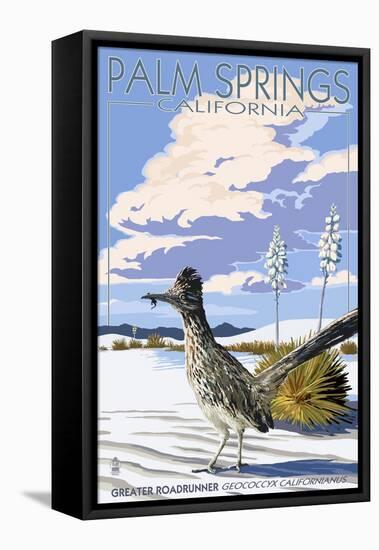 Palm Springs, California - Roadrunner Scene-Lantern Press-Framed Stretched Canvas