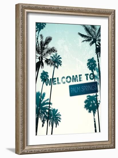 Palm Springs, California - Street Sign and Palms-Lantern Press-Framed Art Print