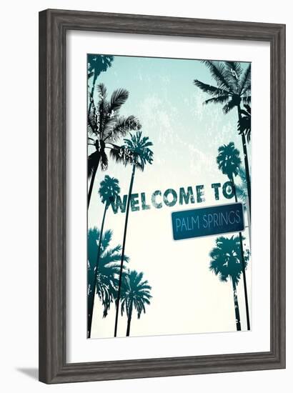 Palm Springs, California - Street Sign and Palms-Lantern Press-Framed Art Print