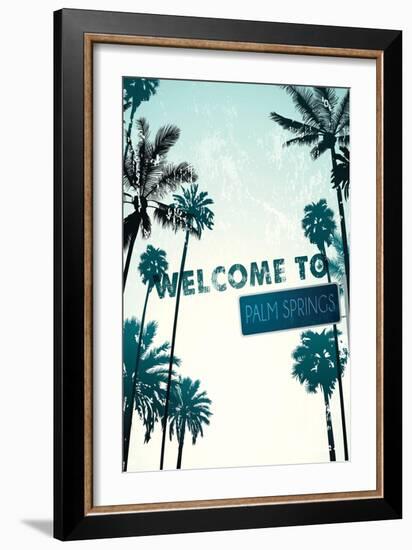 Palm Springs, California - Street Sign and Palms-Lantern Press-Framed Art Print