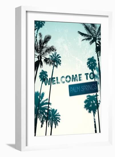 Palm Springs, California - Street Sign and Palms-Lantern Press-Framed Art Print