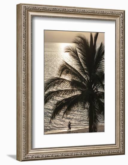 Palm Tree and Men at Sunset, Stone Town, Zanzibar, Tanzania-Alida Latham-Framed Photographic Print